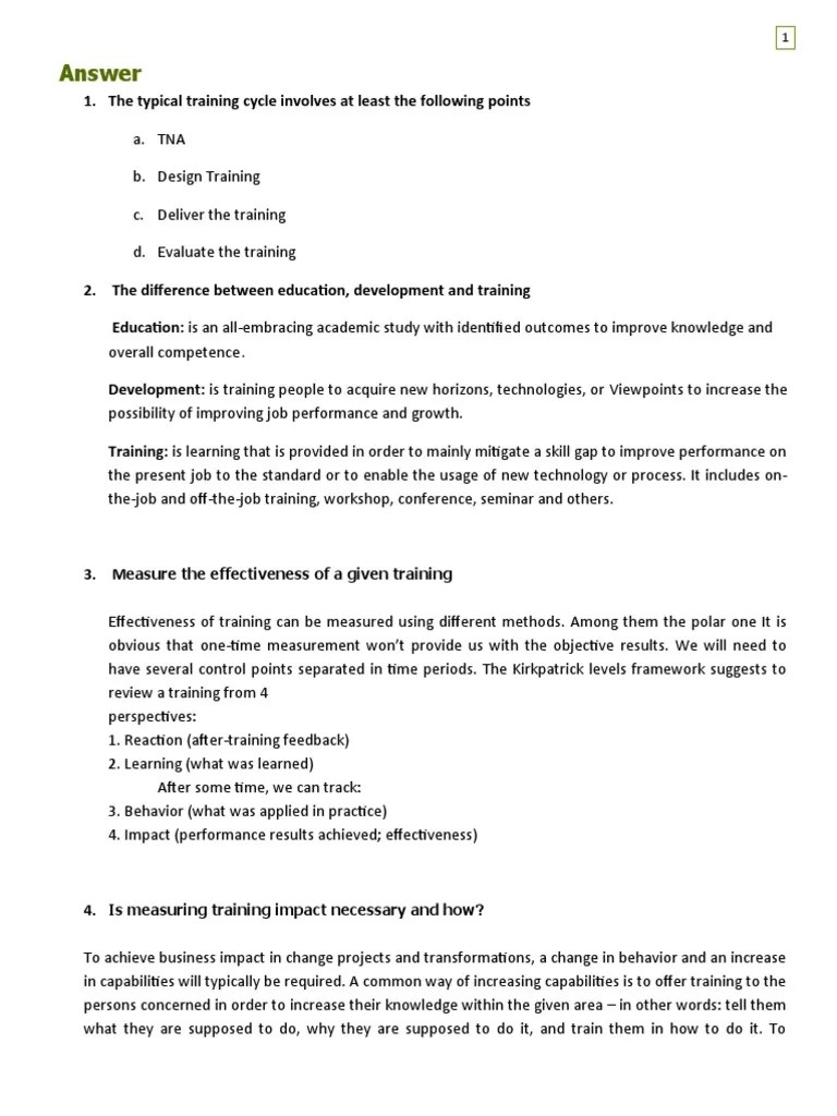 Answer For Training Officer Exam PDF Performance Appraisal Evaluation