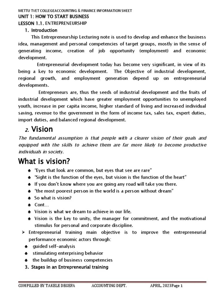 Information Sheet 1 How To Start Business PDF Entrepreneurship