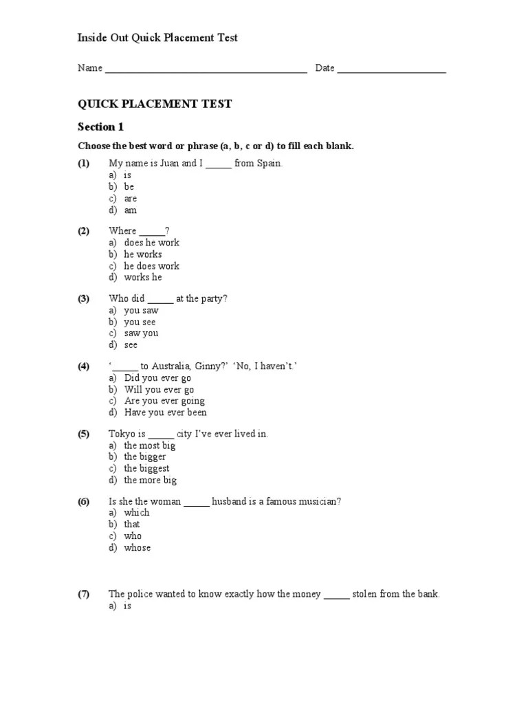 Quick Placement Test PDF