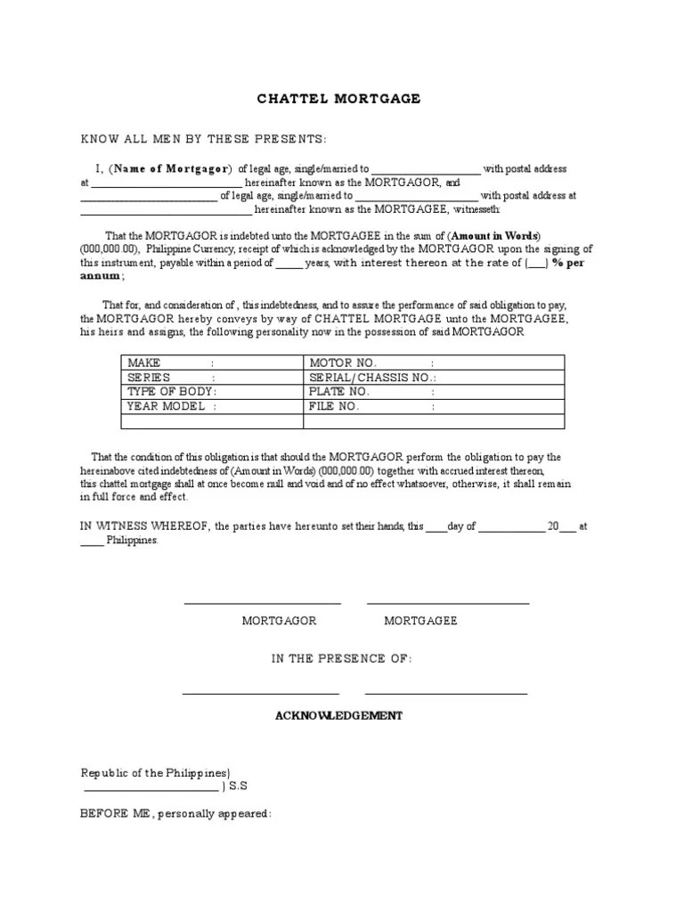 Chattel Mortgage PDF Mortgage Law Real Property Law