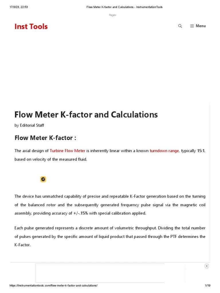 Flow Meter KFactor and Calculations InstrumentationTools PDF