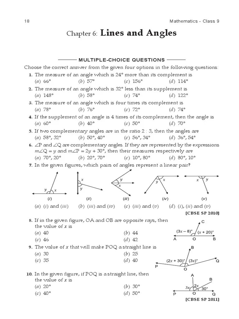 LInes and Angles MCQs Grade 9 PDF Triangle Elementary Mathematics