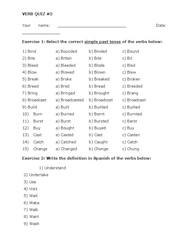 VERB QUIZ 2 PDF