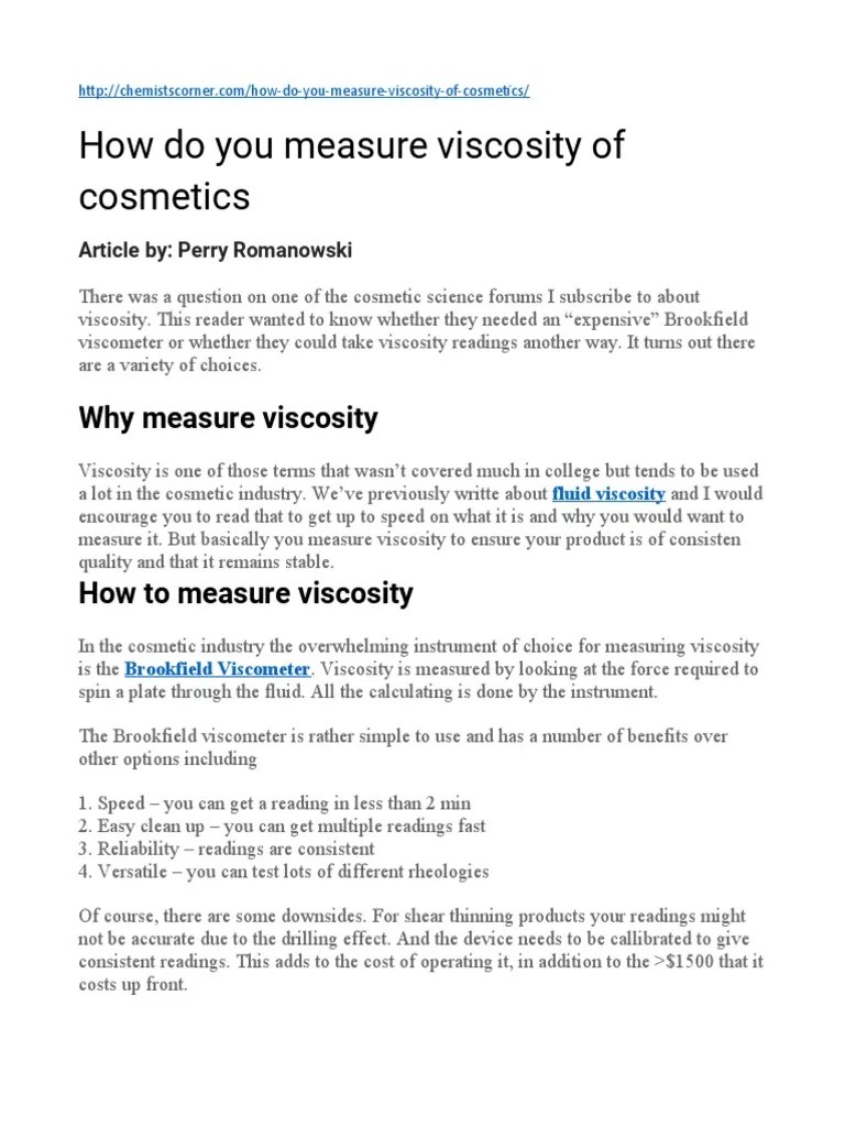 How Do You Measure Viscosity of Cosmetics PDF Dynamics (Mechanics