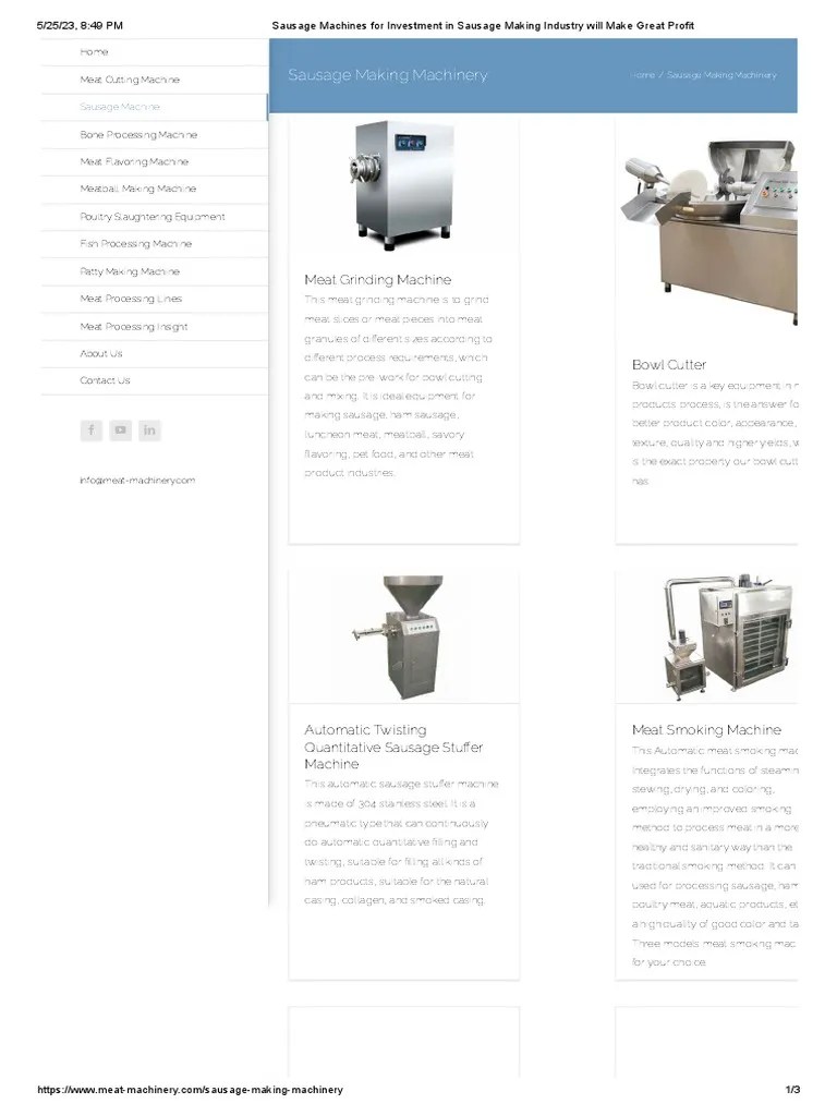 Sausage Machines For Investment in Sausage Making Industry Will Make
