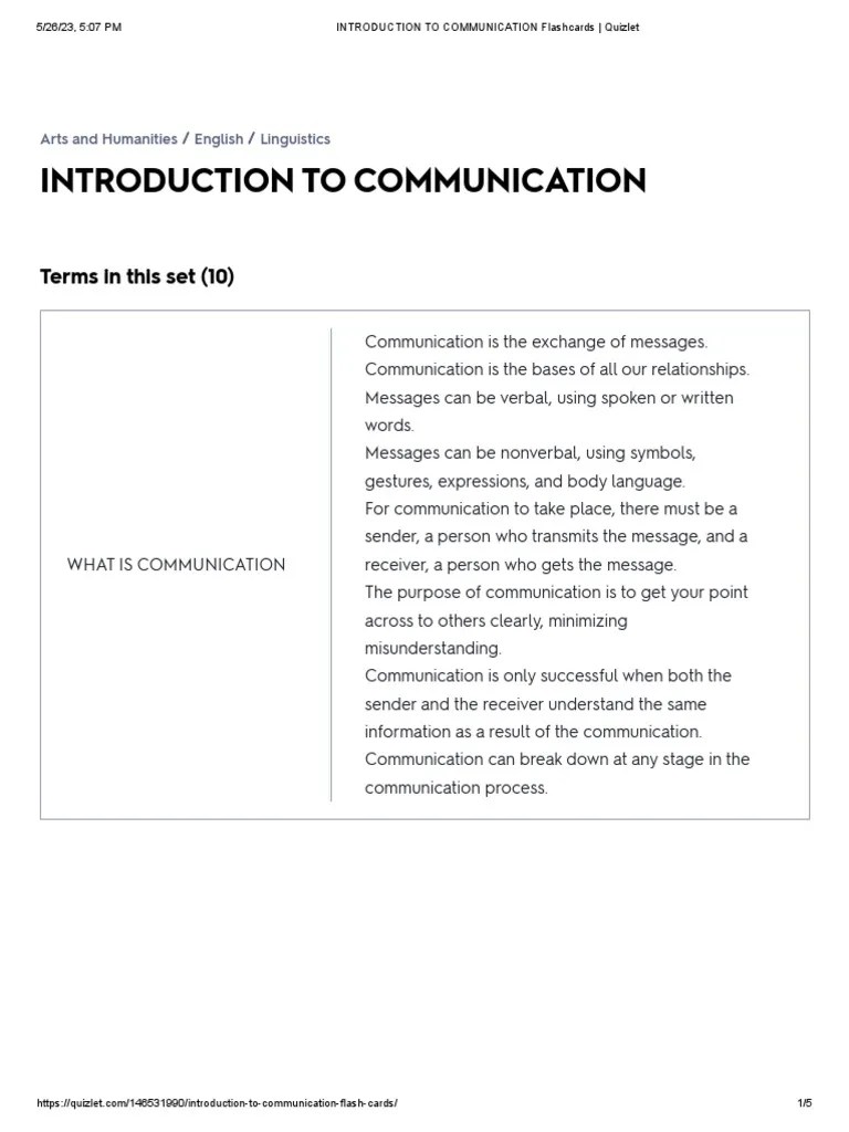 Introduction To Communication Flashcards Quizlet PDF