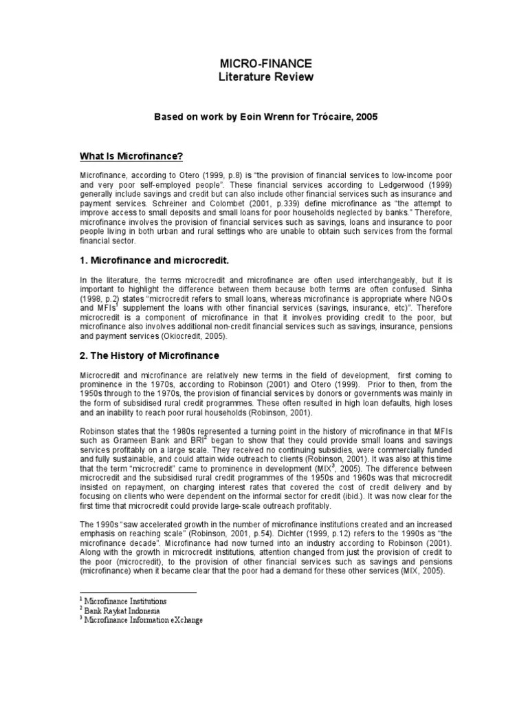 Micro Finance Literature Review PDF Microfinance Microcredit