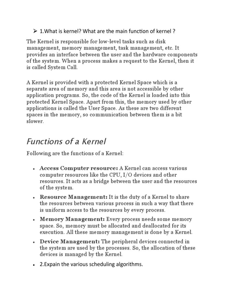 Functions of A Kernel 1.what Is Kernel? What Are The Main Function of