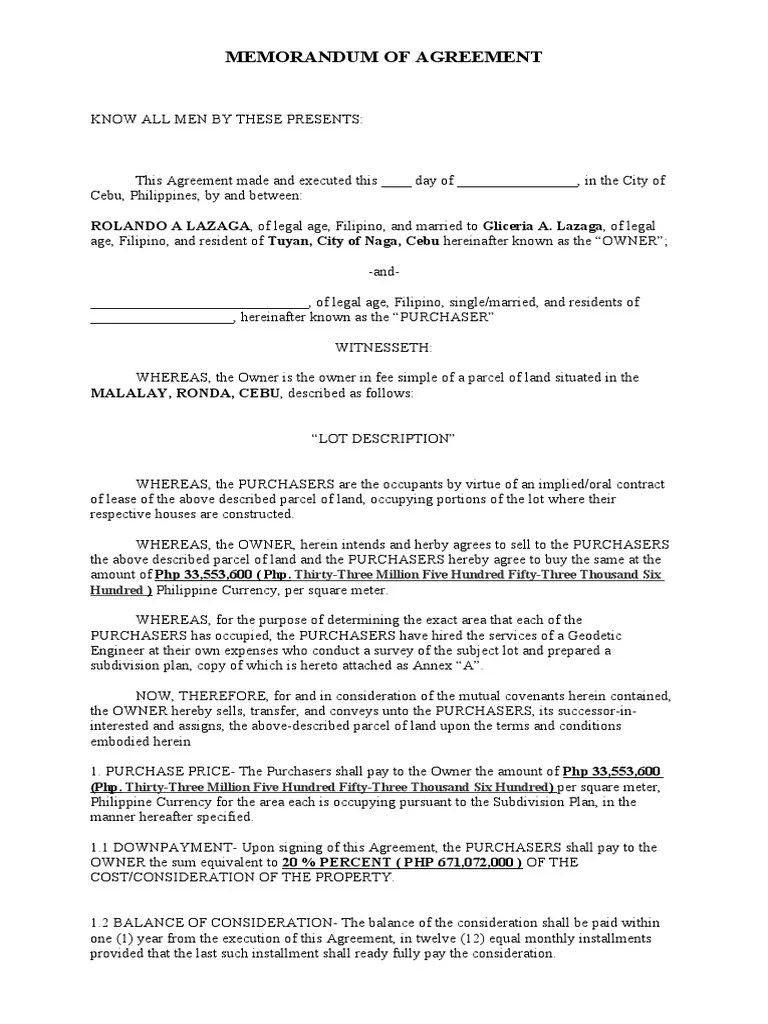 Memorandum of Agreement PDF Deed Property Tax