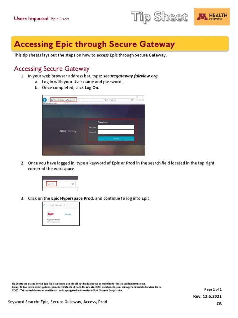 Accessing Epic Through Secure Gateway PDF