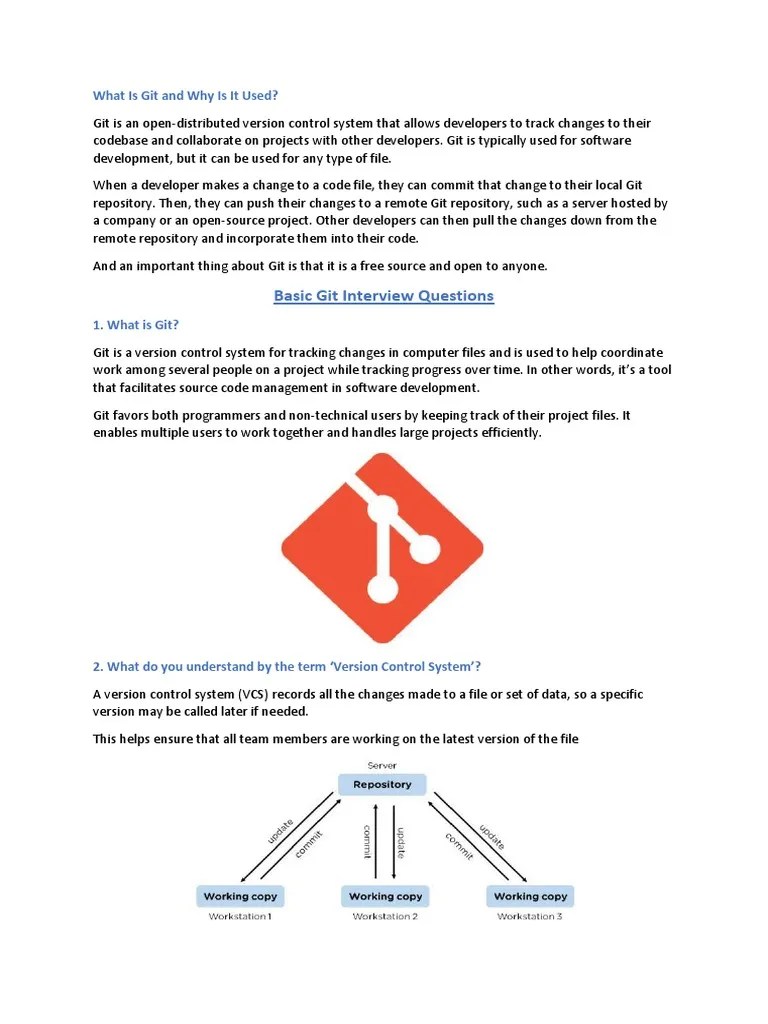 Basic Git Interview Questions PDF Version Control Computer