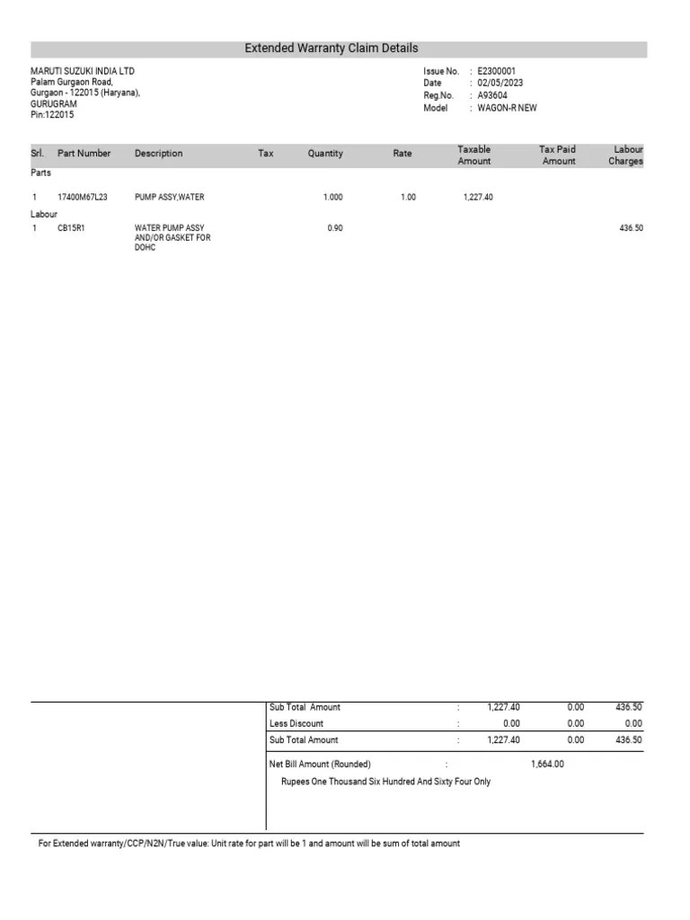 Extended Warranty Claim Details PDF
