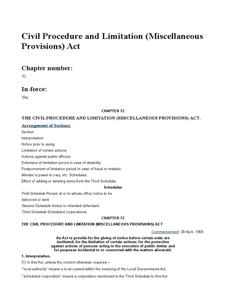 Civil Proc and Limitation (Misc Provisions) Act PDF Lawsuit