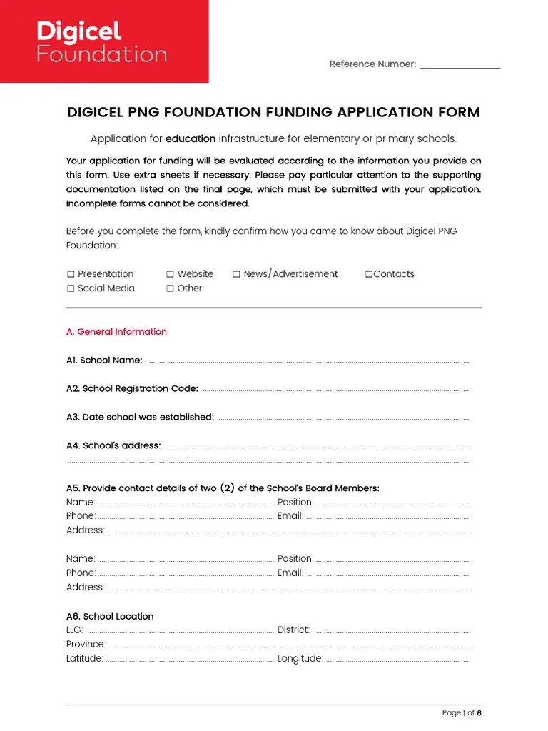 Digicel Foundation Application Form Education Projects Jan 2018