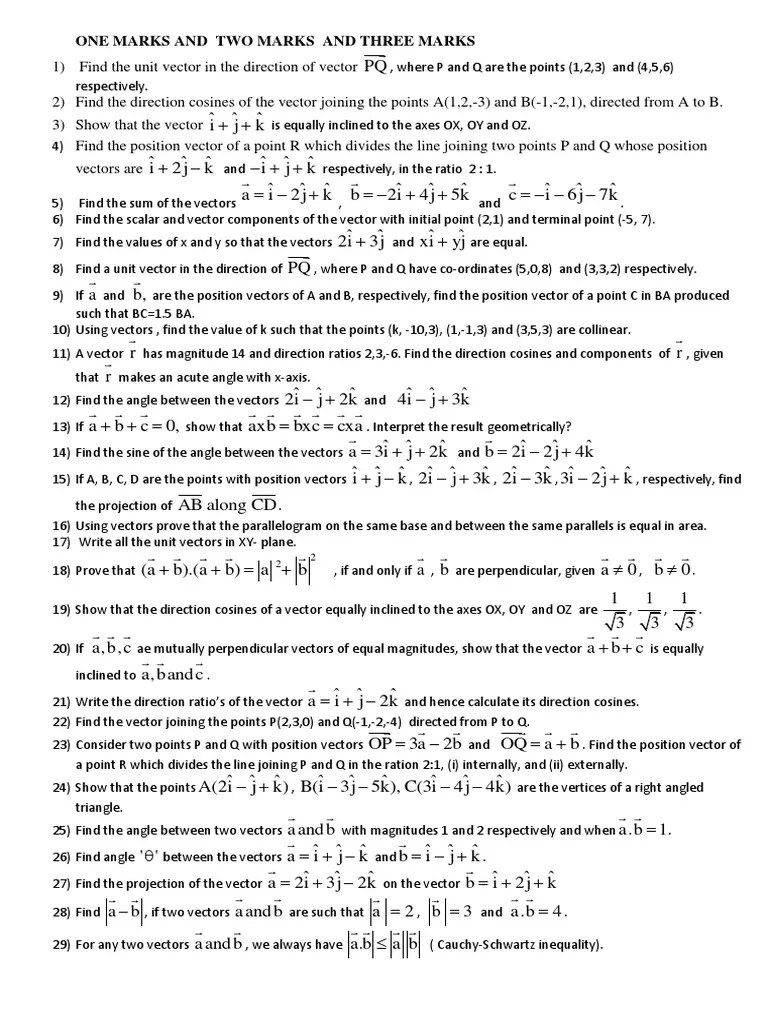 Vectors Work Sheets | PDF