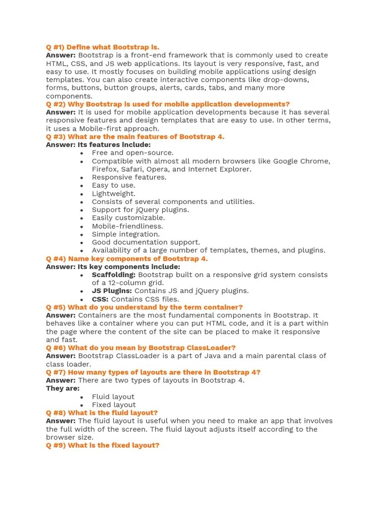 Bootstrap Question Answers PDF Bootstrap (Front End Framework
