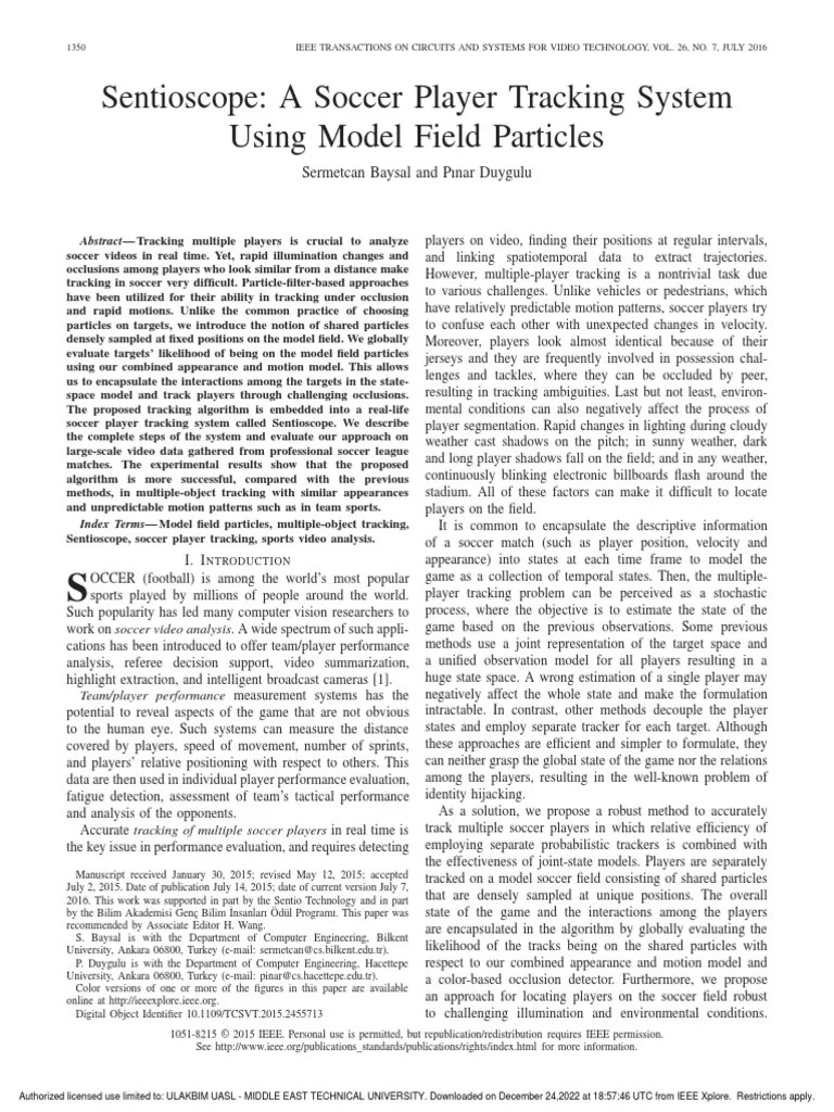 Sentioscope A Soccer Player Tracking System Using Model Field Particles