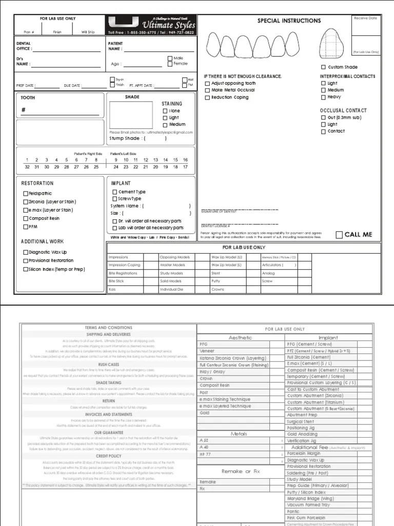 ULTIMATE_STYLES_LAB_SLIP_202212 PDF Dentistry Branches