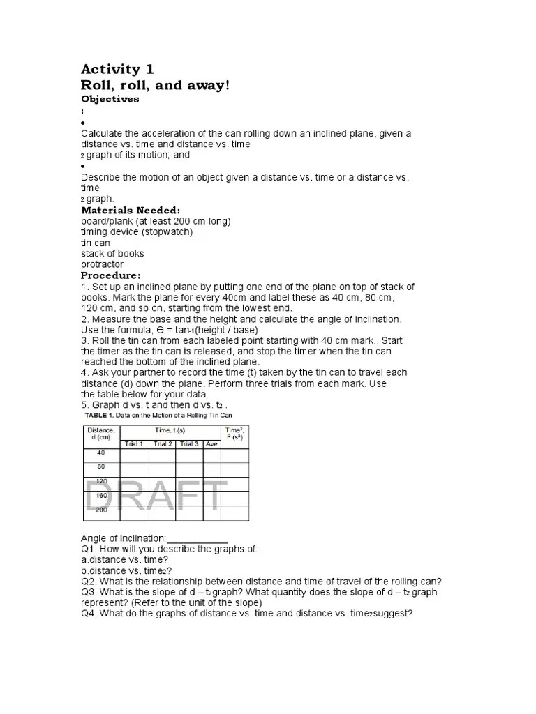 Activity 1 Roll Roll Away PDF
