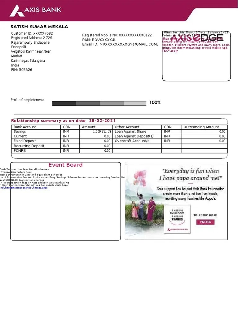 AXIS BANK Statement For February 20211 PDF Transaction Account