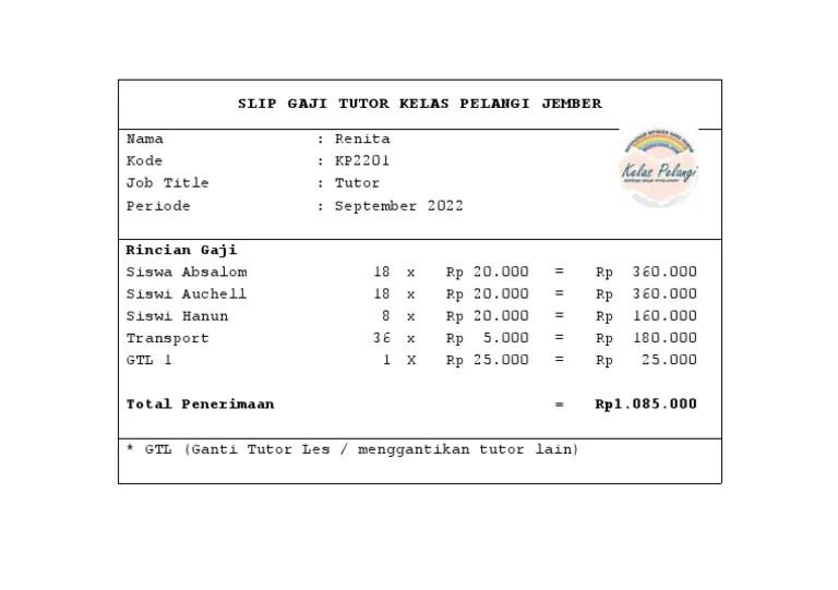 Slip Gaji Tutor Kelas Pelangi Jember PDF
