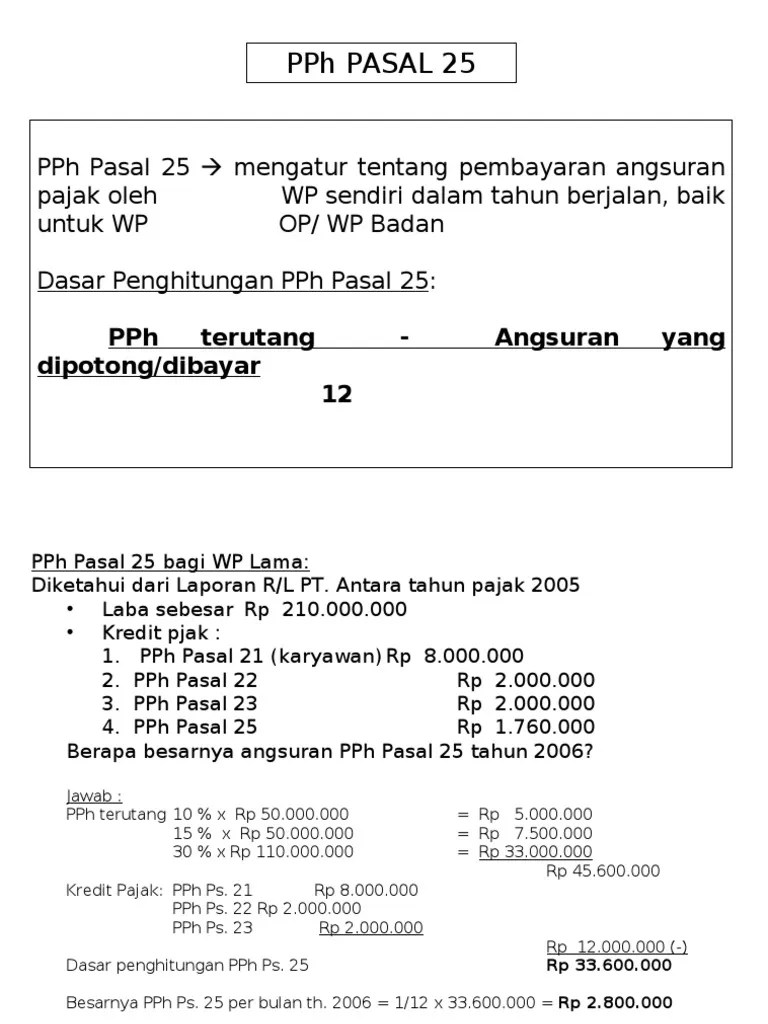 Soal Tentang Pph Pasal 25