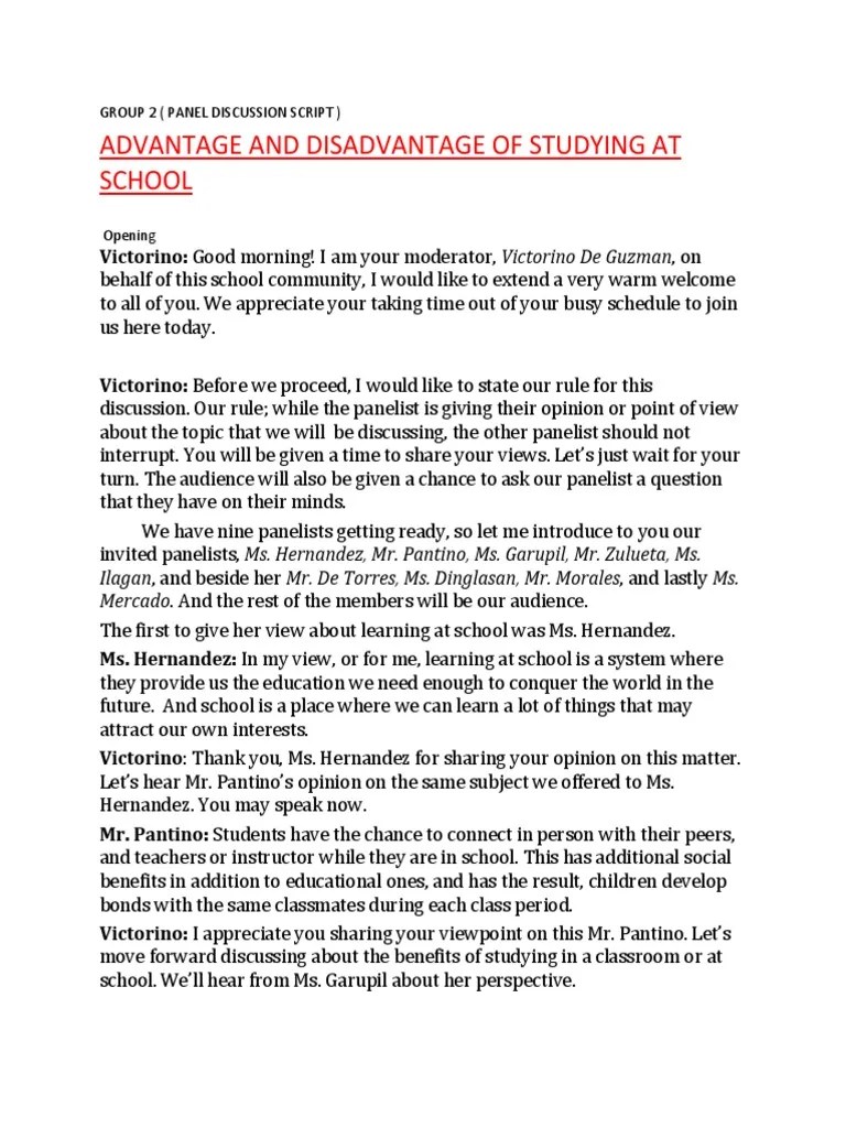 Example of Panel Discussion Script PDF Teachers Cognitive Science