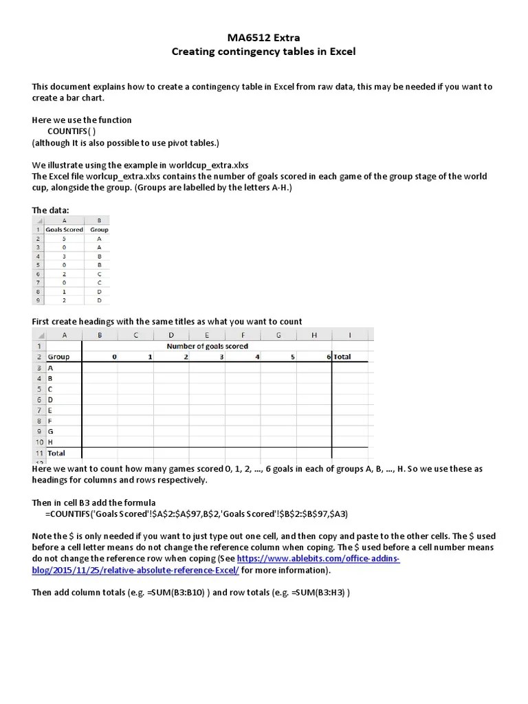 Creating Contingency Tables in Excel PDF