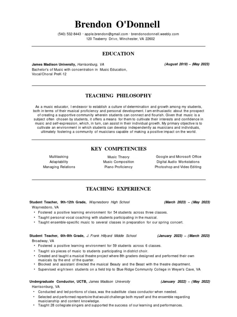 Odonnell Resume PDF Teachers