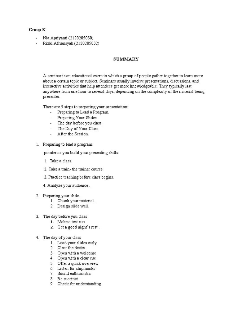 Summary Group K Academic Speaking PDF