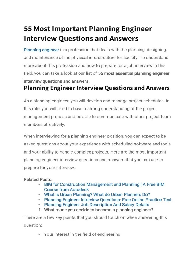 55 Most Important Planning Engineer Interview Questions and Answers PDF Top Down And Bottom