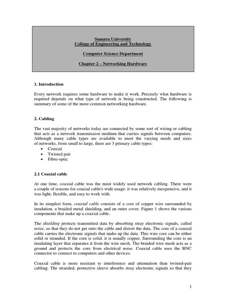 Chapter 2 Networking Hardware PDF Computer Network Coaxial Cable
