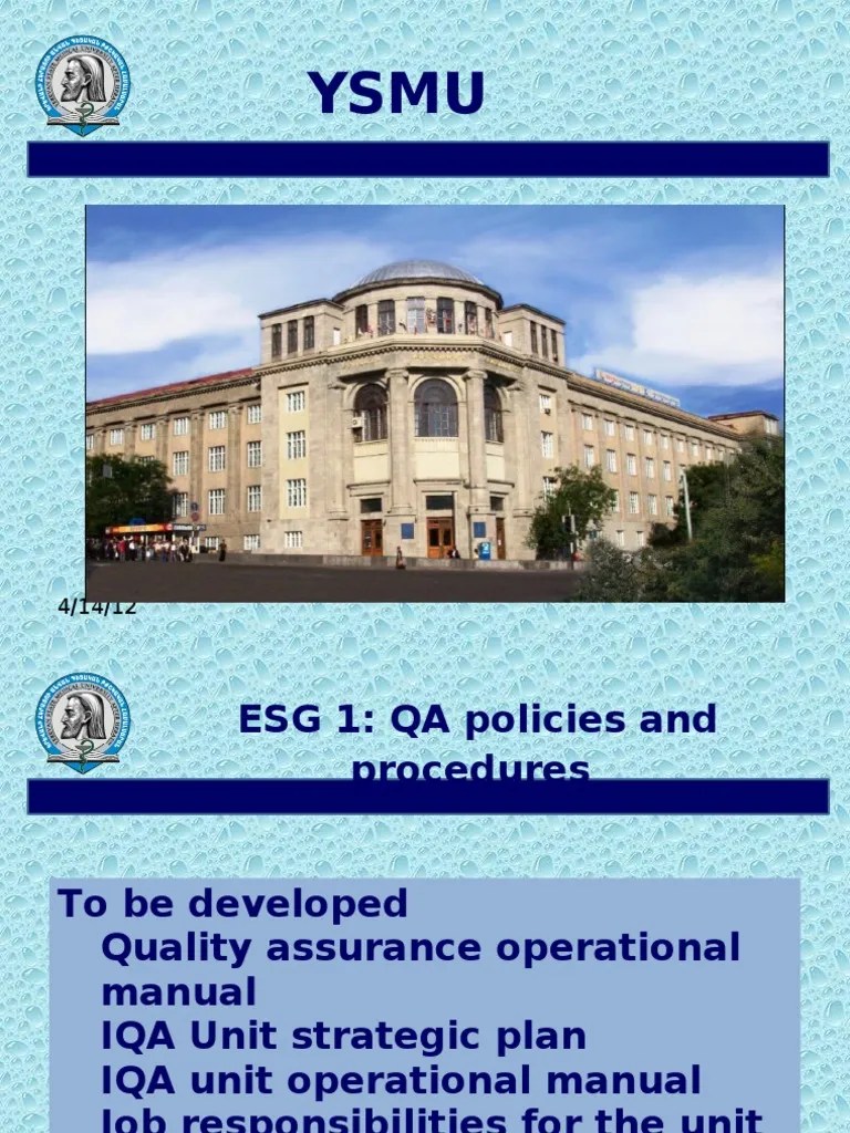 YSMU Quality Assurance Educational Assessment