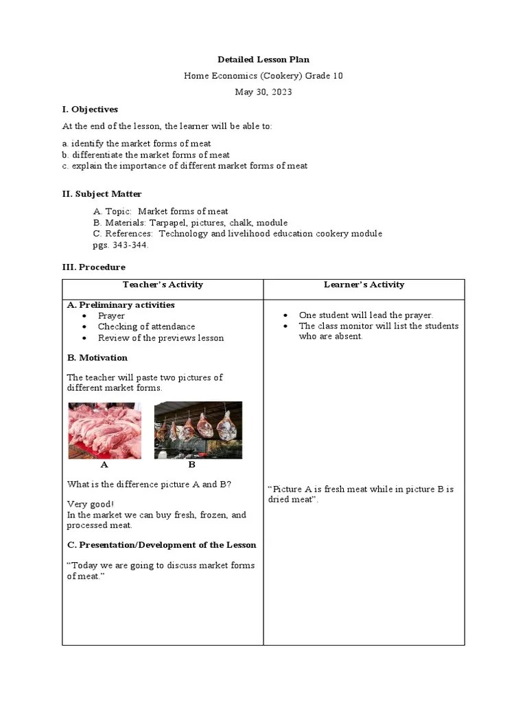 Lesson Plan Tle Market Forms PDF