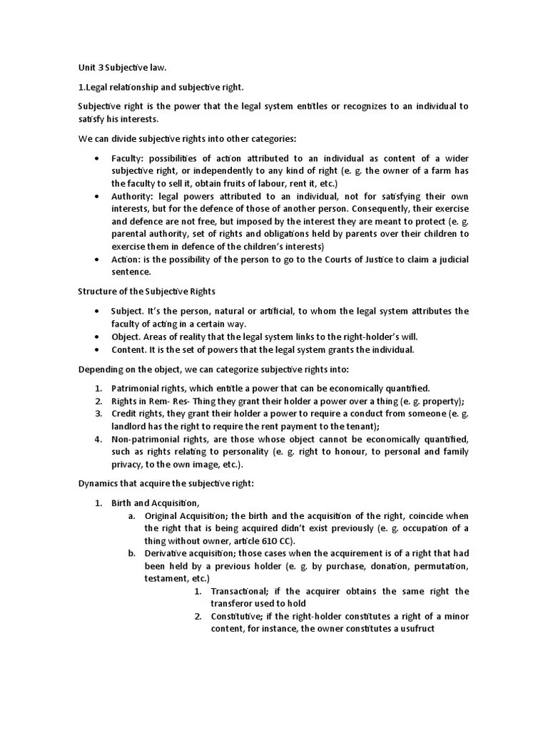 Unit 3 Subjective Law PDF Property Statute Of Limitations