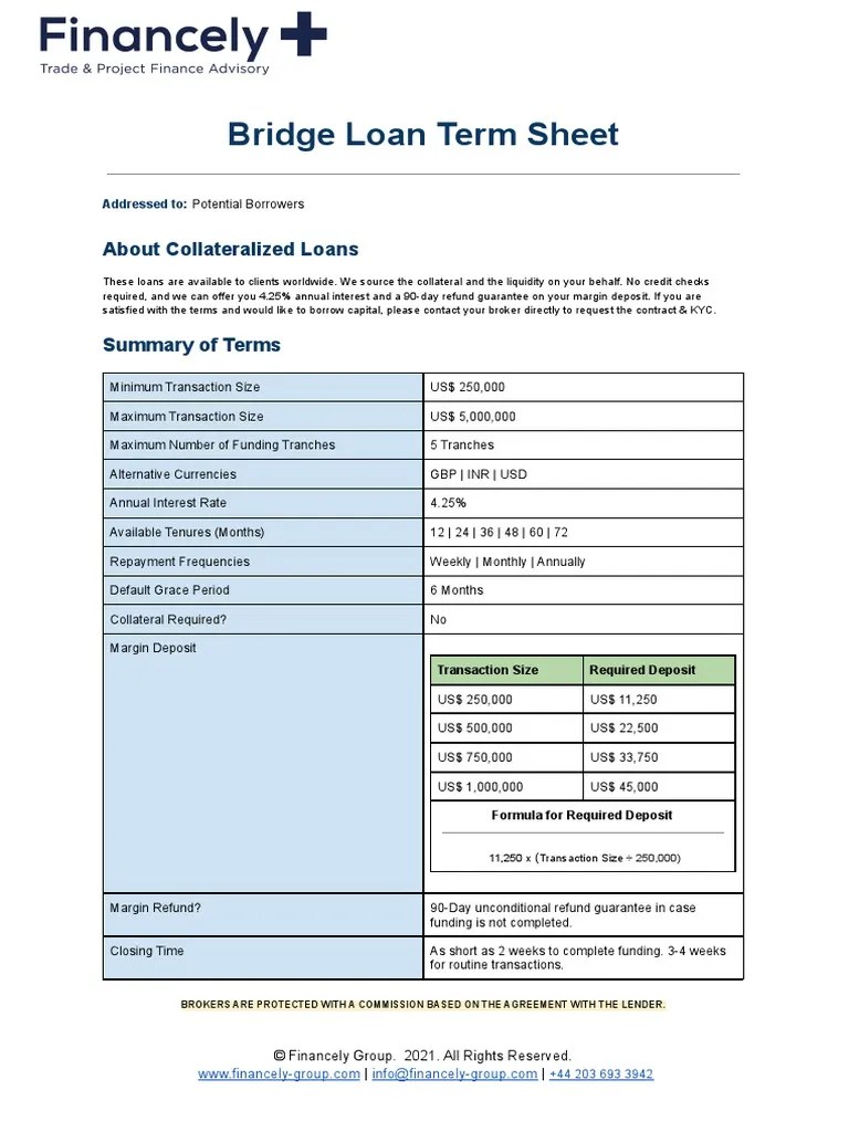 Bridge Loan Term Sheet PDF