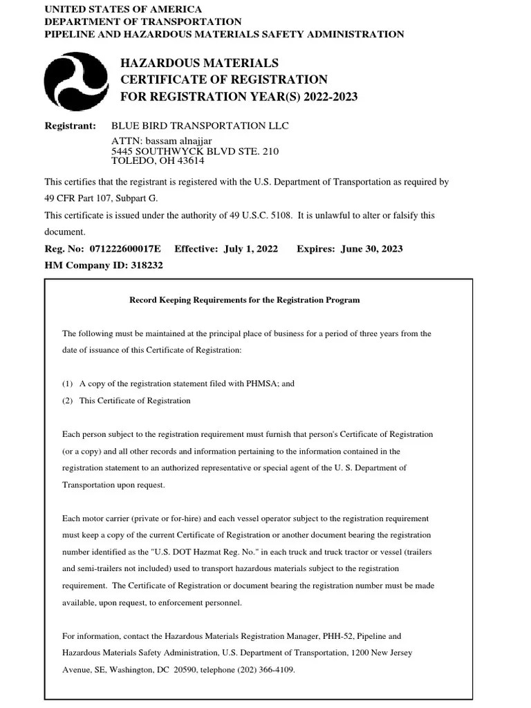 Hazmat Certificate PDF