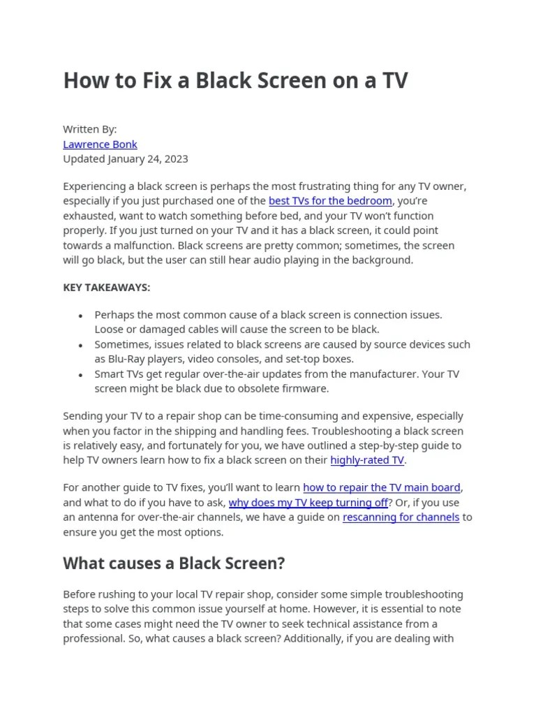 How to Fix a Black Screen on a TV PDF