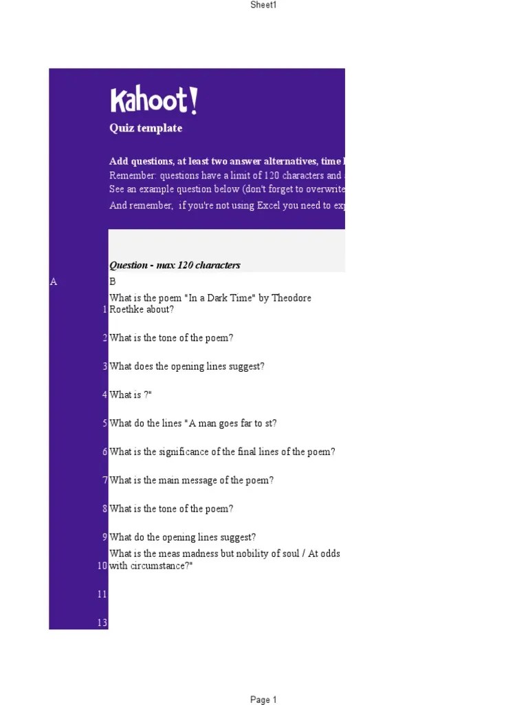 Kahoot Quiz Spreadsheet Template PDF