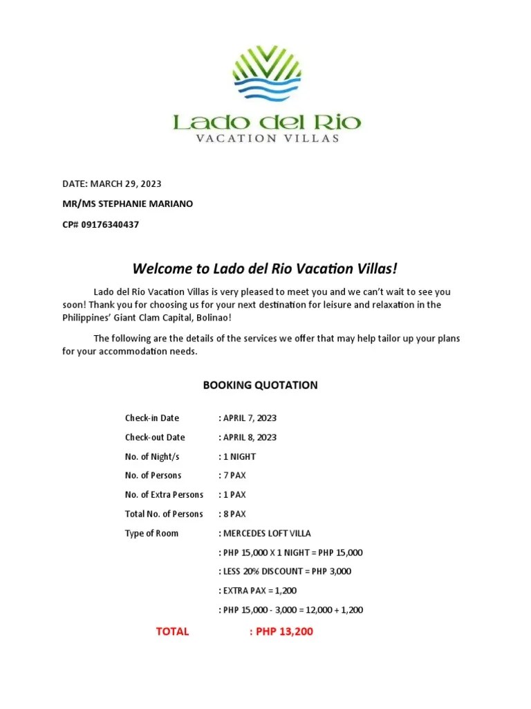 Booking Quotation PDF