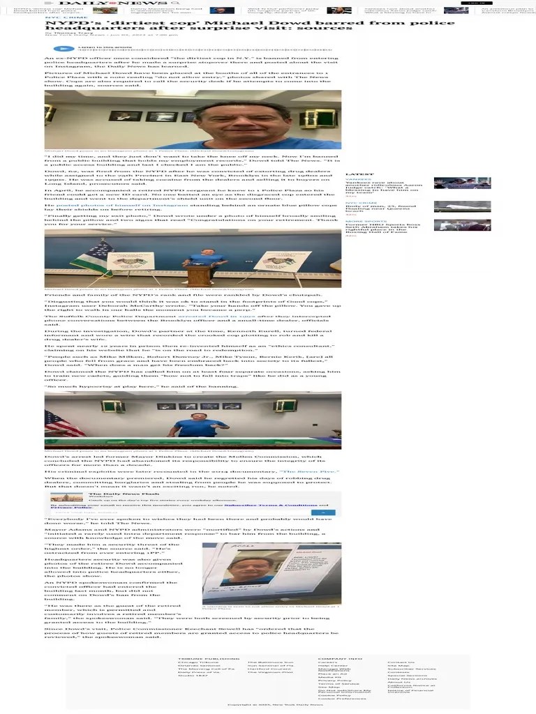 NYPD's Dirtiest Cop' Michael Dowd Barred From Police Headquarters PDF