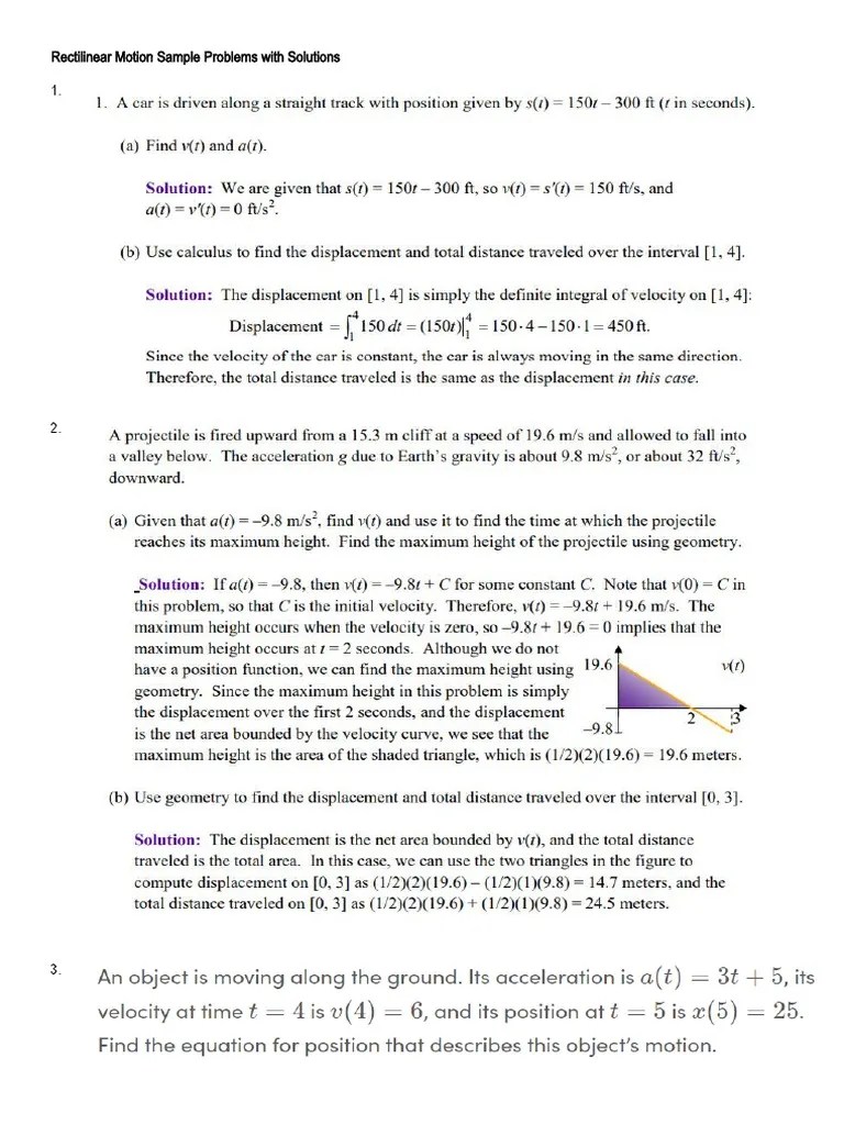 Rectilinear Motion Sample Problems with Solutions PDF