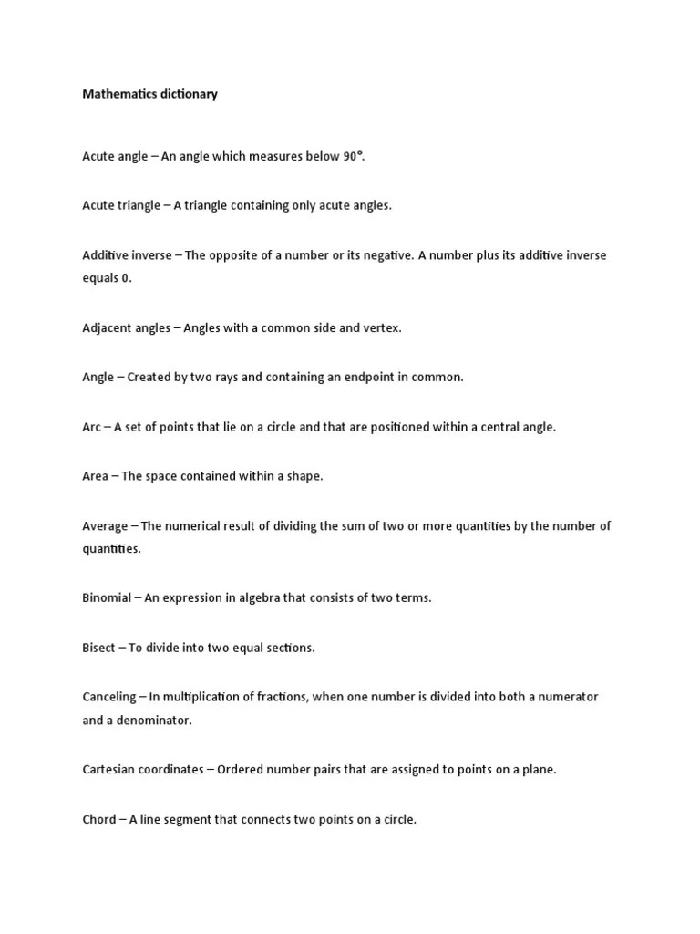 Mathematics Dictionary PDF