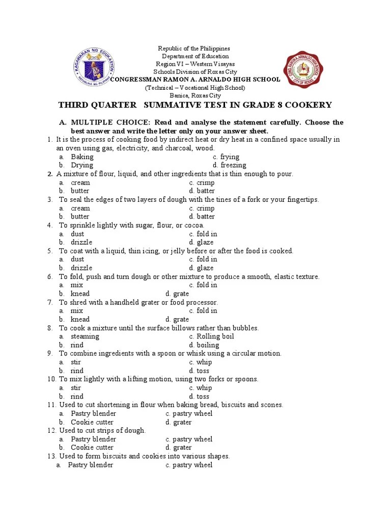 3rd Quarter Summative With Answer Key PDF Breads Dough
