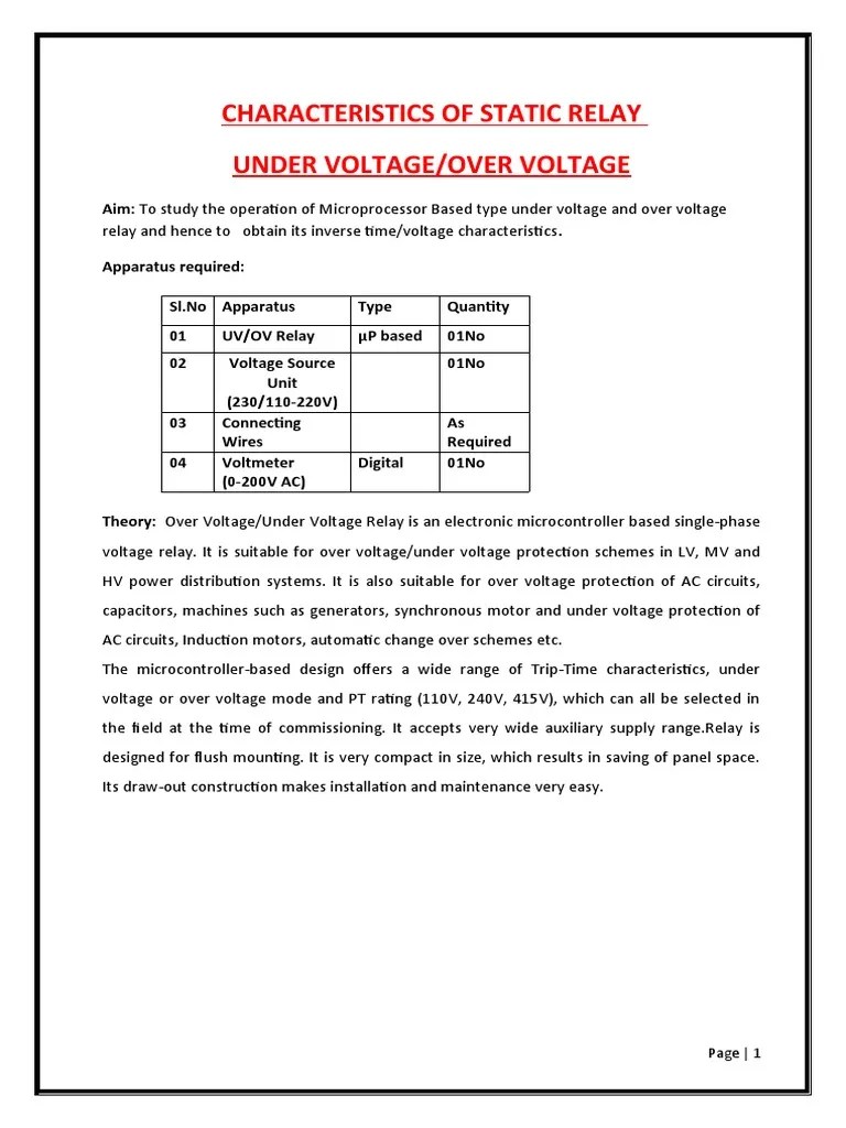 Characteristics of Static Relay PDF Relay Voltage