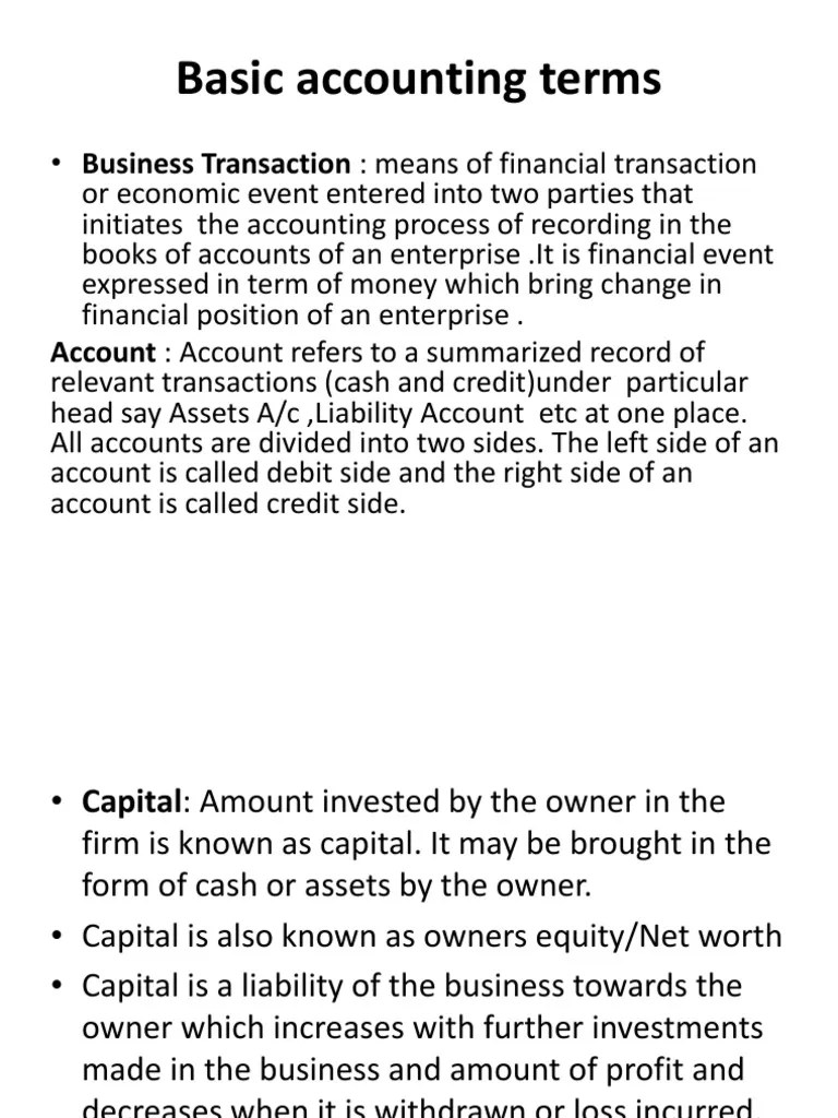 Basic Accounting Terms PDF Debits And Credits Expense