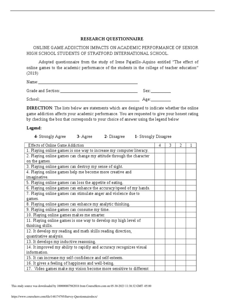 Survey Questionnaire PDF Attention Deficit Hyperactivity Disorder Psychology