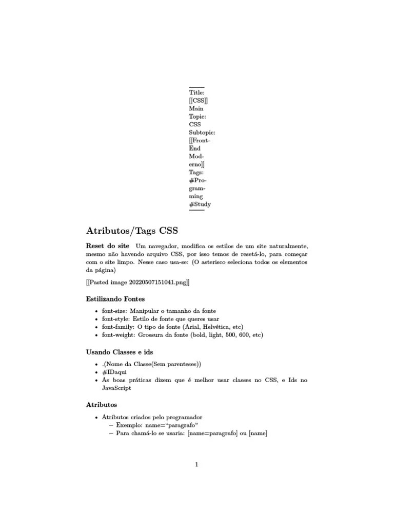 Atributos/Tags CSS Reset Do Site PDF W3C Folhas de estilo em cascata