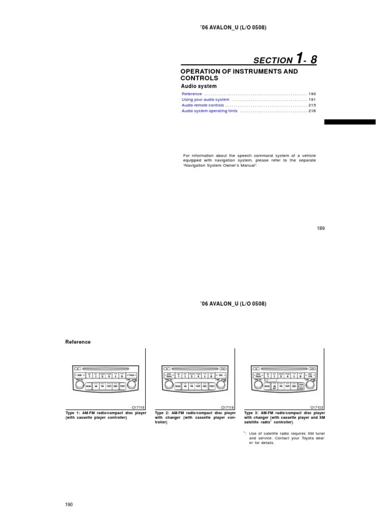 2006 Toyota Avalon 5681 PDF Radio Sound Recording And Reproduction