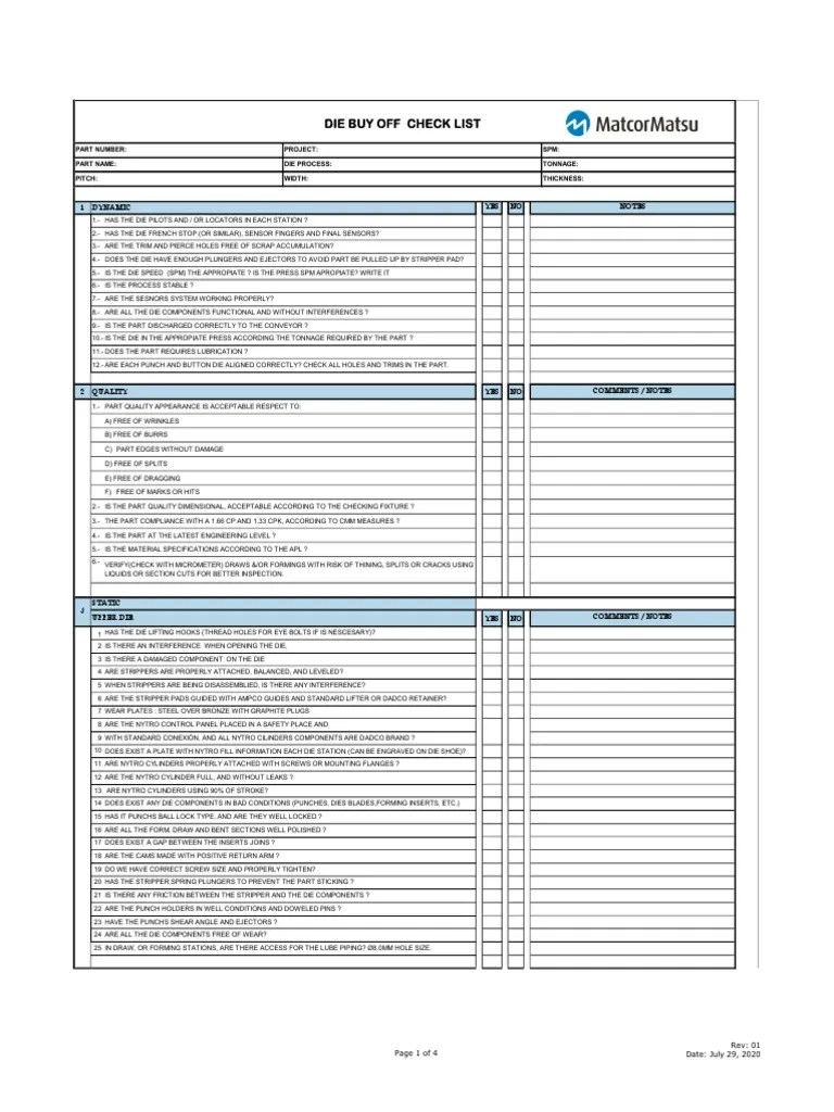 Buy Off Checklist PDF